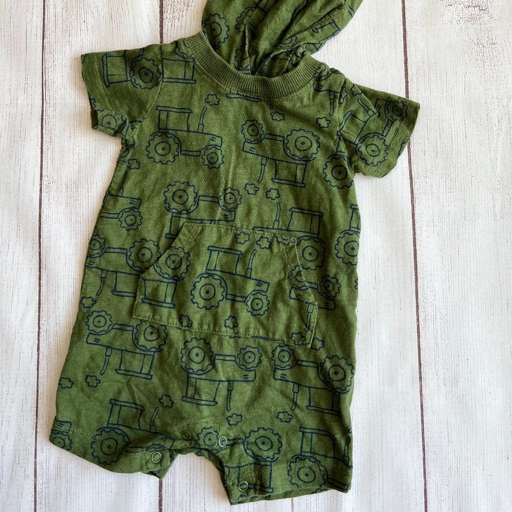Carters tractor print hooded onesie size 9m